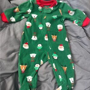 Carter's Green Holiday Footie with Red Accents